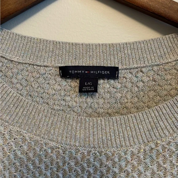 Tommy Hilfiger Glitter Metallic Comfy Knit Knitted Scoop Neck Sweater Top Grey - Picture 6 of 9